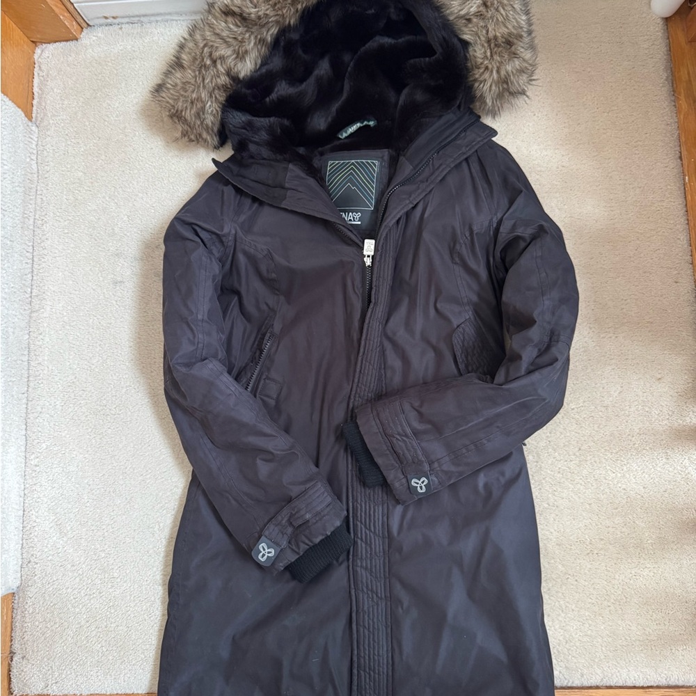 TNA Black Ski Jacket with Faux Fur Hood